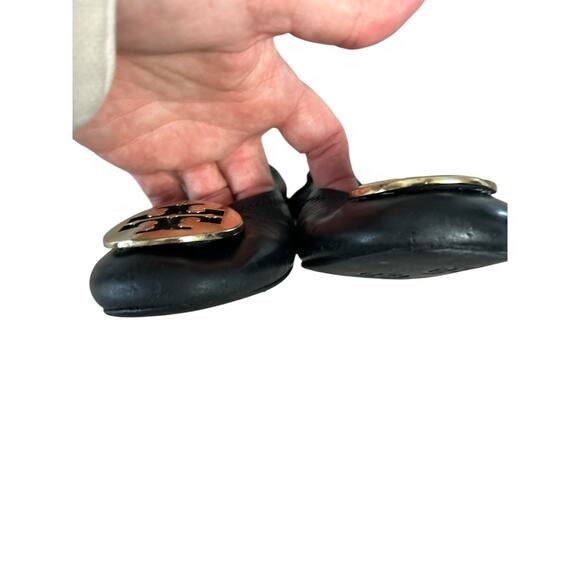 Tory Burch Leather Minnie Ballet Travel Flats in Perfect Black/Gold Size 7.5 - Picture 8 of 11